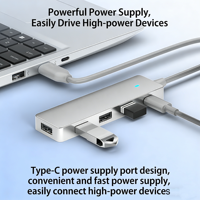 Hub USB 2.0 5-en-1 en gros, répartiteur de données 4 ports avec port d'alimentation Type-C, extension USB pour ordinateur portable, PC portable