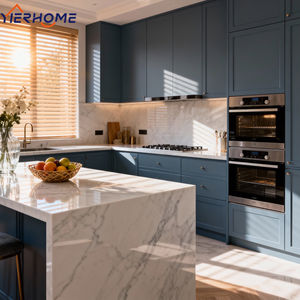 Gabinetes de Cocina Pintados de Madera Maciza Personalizados YIERHOME, Acabado Azul, Diseño de Isla con Electrodomésticos Integrados - Product Image 2