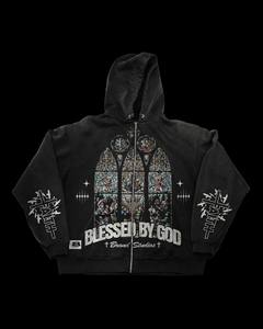 เสื้อฮู้ดซิปผู้ชายทรงโอเวอร์ไซส์ แบรนด์ Blessed By God สีดำ ผ้าฟลีซ สไตล์สตรีทแวร์ พิมพ์ลายเทวดา สำหรับใส่ลำลองในฤดูใบไม้ร่วง เหมาะสำหรับใส่กลางแจ้ง - Product Image 2