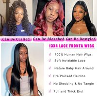 Rambut Manusia India NewWave Straight 13x4 Hitam untuk Wanita, Tanpa Lem, Virgin Frontal Hairline, Wig Rambut 180% dengan Lace Transparan