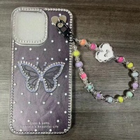 Coque de téléphone papillon diamant avec chaîne pour iPhone 18 17 16 15 14 13 12 11 et Samsung A11 A12 A13 A14 A15 A16, coque arrière IMD