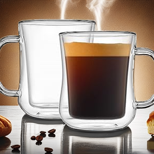 Canecas de Café de Vidro Duplo com Alça em Formato de Ampulheta, Copos de Borossilicato para Latte e Americano - Product Image 1