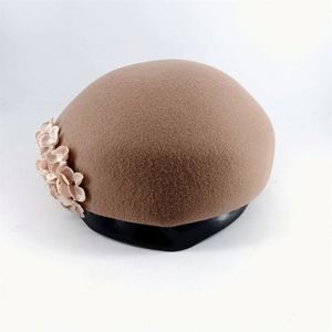 Ladies Fashion Autumn Winter 100% Wool Beret <b>Hat</b> Felt Flower Fascinator Beret <b>Hat</b> - Product Image 5