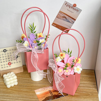 Buket Bunga Tulip Buatan Tangan untuk Hadiah Wisuda Hari Ibu, dalam Wadah Kain Poliester