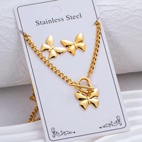 Parure Collier et Boucles d'Oreilles Étoile de Mer Gaovo, Plaqué Or 18K, Acier Inoxydable, Fermoir à Bascule, Chaîne Cubaine, Bijoux Quotidiens pour Femme