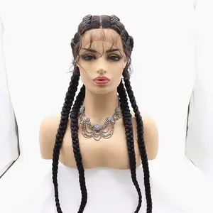 चीन सर्वश्रेष्ठ विक्रेता फीता सामने braids wigs सस्ते सिंथेटिक रंगीन ब्रेडिंग बाल गोंद कम फीता ब्रेडिंग विग काले महिलाओं के लिए