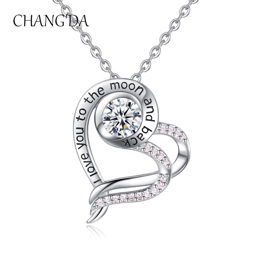 Plata de Ley 925 de amor u a la Luna y vuelta collar de corazón