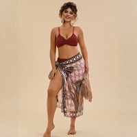 Ensemble bikini 3 pièces côtelé pour femmes grandes tailles, bandeau et taille haute, avec paréo de plage, style bohème pour les vacances, Nouveauté 2027