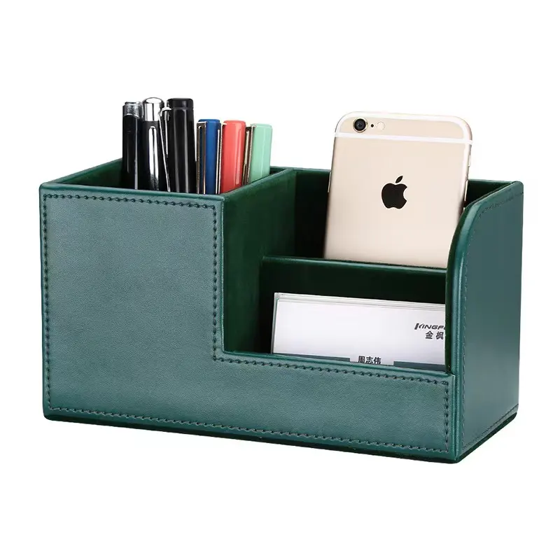 Organizador de escritorio personalizado para oficina, caja de almacenamiento de cuero, soporte para bolígrafos, regalo promocional