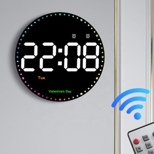 Jam Dinding <span class=keywords><strong>Digital</strong></span> LED Pintar Bulat dengan Tampilan Titik, Penunjuk Waktu, Temperatur, Lampu Malam, Alarm Besar, Tanggal dan Hari - Product Image 1