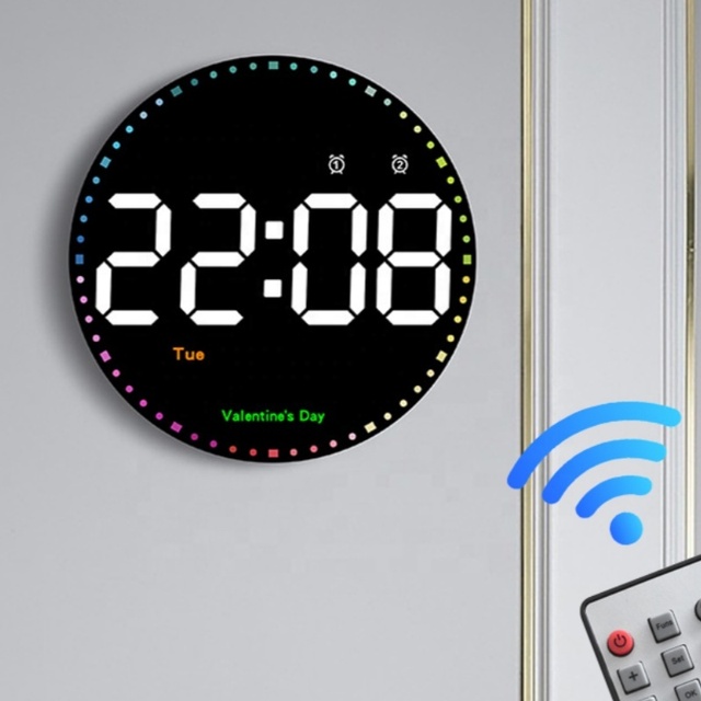 Home Decor Dot Display Time Second Temperature Night Light Watch Giant Alarm Round Led Smart Digit Wall Clock With Date and Day