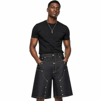Pantalon en jean rétro américain original pour hommes et femmes, style urbain, décorations à rivets, double taille, pantalon de travail forestier, short