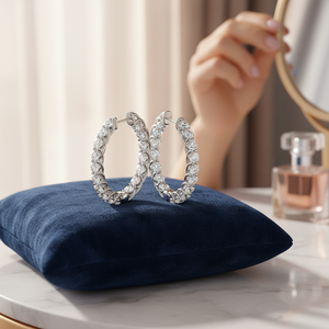 Pendientes de aro de diamante de corte brillante redondo real de diseño de oro blanco de 14 quilates 1.00TCW para mujeres y niños - Product Image 3