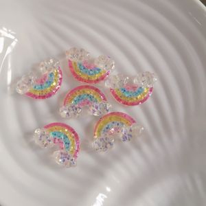 100 pièces de breloques en résine pour enfants, dégradé de couleurs arc-en-ciel, décorations de fée marine, papillon, cœur, queue de poisson - Product Image 2