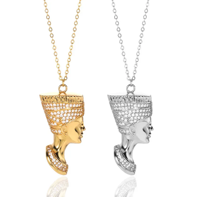 Hip-Hop ägyptischen Pharao Nofretete Anhänger 18 Karat vergoldet Cleopatra Anhänger Halskette Schmuck für Männer und Frauen