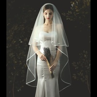 Voile de mariée élégant classique en satin avec bordure, sans peigne, 2401-860-8