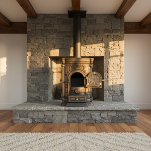 Poêle <span class=keywords><strong>à</strong></span> <span class=keywords><strong>bois</strong></span> vintage en fonte <span class=keywords><strong>de</strong></span> style western |   Poêle multifonction pour le chauffage et la cuisson en intérieur - Product Image 1