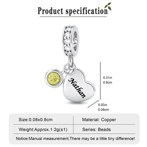 Bracelet Quotidien Personnalisé avec Breloque Cœur Gravée, Perle en Cuivre, Zircon Pierre de Naissance Ronde et Anneau, Cadeau d'Amour Familial - Product Image 5