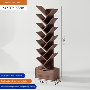 Estantería de Madera Maciza, Estante de Almacenamiento, Diseño de Piso o Pared, para Uso en el Hogar, Sala de Estar, Dormitorio, Librería Moderna Minimalista - Product Image 6