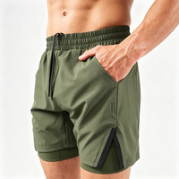 Shorts de sport 2 en 1 pour homme avec logo personnalisé, séchage rapide, respirants, avec fentes latérales et poche pour téléphone, idéaux pour la gym et le fitness