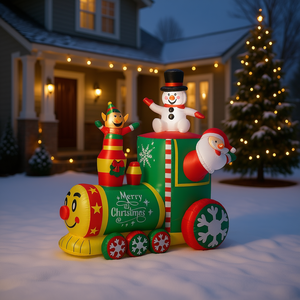 Train de Noël gonflable pour décoration extérieure avec bonhomme de neige, elfe et Père Noël en PVC pour une présentation festive des fêtes - Product Image 2
