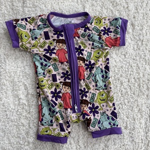 Romper Bayi Serat Bambu Grosir dengan Ritsleting Dua Arah, Lengan Pendek, Unisex, Musim Panas, Bermotif - Product Image 6
