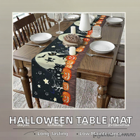 Taplak Meja Halloween Bohemian Sublimasi Motif Hijau Gaya Jacquard Tahan Panas Bahan Kain Kasa Anyaman untuk Hotel