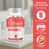 Qbioflex OEM Collagène Biotine Kératine Gummies au Collagène Vitamine C Éclaircissement de la Peau Soin des Cheveux et des Ongles Gummies au Collagène Naturel