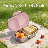 Boîte à lunch en acier inoxydable pour enfants avec récipient à sauce assorti, boîte bento en métal à 2 compartiments pour l'école et le bureau