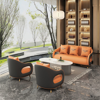 Ensemble de table et 4 chaises en cuir de luxe pour bureaux et espaces publics, canapé de réception en cuir pour zone d'attente et négociation