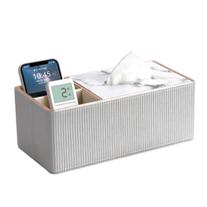 Marbled artificial leather cover storage tissue box with remote holder