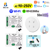 Interrupteur intelligent WiFi RF Tuya pour moteur et éclairage, 110V-250V 10A, 2 canaux, portée 50m, compatible Alexa Google Home pour système de maison intelligente