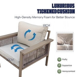 Dwoo Modern Beige Aluminum Woven <b>Rattan</b> Furniture 5 Piece Garden Set 7 Seater Commercial Patio Conversation <b>Sofas</b> Set - Product Image 5