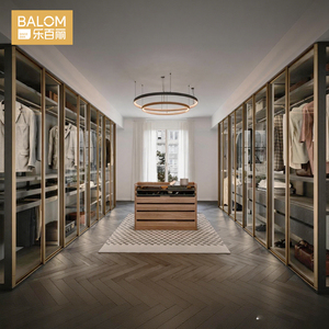 Système de <span class=keywords><strong>dressing</strong></span> modulaire BALOM personnalisé, moderne et luxueux, avec cadre en aluminium, porte en verre LED et îlot central pour chambre à coucher - Product Image 1