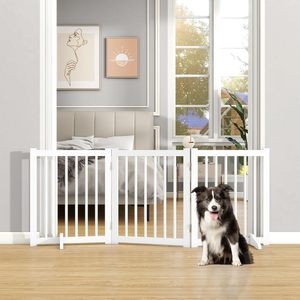 Indoor Dog <strong>Gate</strong>,Wooden Freestanding Dog <strong>Gate</strong> for <strong>Stairs</strong> or Doorways-3 Panels 24" - Folding Solid Wood Safety Pet Fence - Product Image 2
