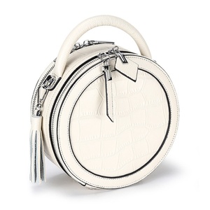 Sac à main pochette en cuir véritable pour femme, motif crocodile, avec fermeture ouverte, sac rond à bandoulière tendance pour femme - Product Image 4