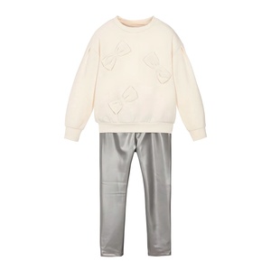 Set 2 Pezzi per Bambine: Felpa con Fiocco 3D a Maniche Lunghe e <span class=keywords><strong>Leggings</strong></span> Argento, in Poliestere/Cotone Antipiega, Outfit Casual Primavera-Autunno - Product Image 1