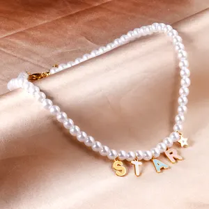 Letras de acero inoxidable chapadas en oro de 18k para hacer collares, letras del alfabeto, estrella, regalo para niñas y mujeres