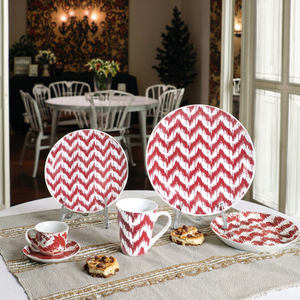 Juego de Vajilla de Porcelana de 18 Piezas OEM, Color <span class=keywords><strong>Coral</strong></span> Rojo y Cerámica Blanca con Diseño de Plantas, para Uso Doméstico y en Restaurantes - Product Image 2