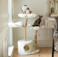 Structure d'escalade pour chat en bois, design 'Maison dans les arbres', avec pot de fleurs, tapis de couchage et poteau en sisal massif, pour intérieur