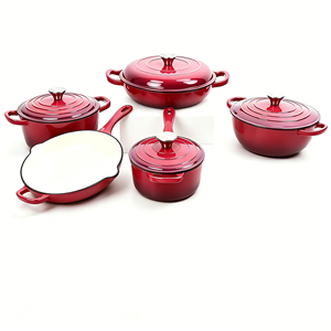 Ensemble de 5 ustensiles de cuisson personnalisés en fonte émaillée LFGB FDA, avec logo couleur OEM ODM, pour usine, comprenant un faitout et une cocotte, compatible tous feux et fours - Product Image 2