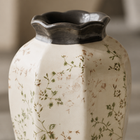 Ensemble de vases hexagonaux en céramique rustique Wabi-sabi ARM LVG, bord festonné, peint à la main, vase à fleurs sauvages, décoration d'intérieur