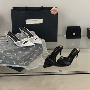 2025 Lace <b>White</b> <b>Heels</b> Hollow Mesh Sexy Feminine Sandals Summer Women's Wedding Shoes Slippers - Product Image 3