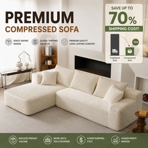 Sofá Seccional Modular en Forma de L con Tiras Verticales, Sofá Comprimido al Vacío de Corduroy, Combinación Libre, Sofá Compresible para Sala de Estar - Product Image 1