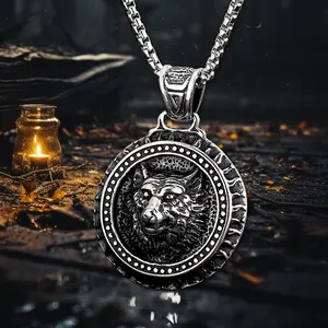 Classic Retro Punk Animal Pendant Stainless Steel With Silver Plating Titanium Steel Lion And Wolf Head Trendy HIphop Necklace
