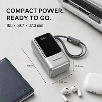 Batterie externe 20000mAh PD 22.5W à charge rapide avec câble intégré, écran LCD, chargeur portable pour téléphone et voyage