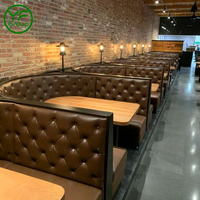 Vente directe d'usine, ensemble table et chaises en bois vintage en cuir demi-rond pour restaurant, café-bar