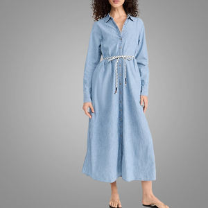 Vendita OEM Abito in Denim a Maniche Lunghe Elegante con Bottoni Comodo Casual Vestiti in Jeans <span class=keywords><strong>Online</strong></span> - Product Image 2