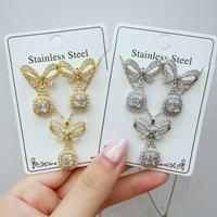 Ensemble collier et boucles d'oreilles en laiton plaqué or 18 carats avec strass, style minimaliste euro-américain, chaîne de clavicule, vente en gros 2026