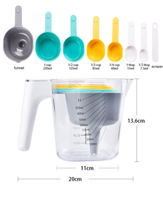 9-teiliges Küchen-Messset aus Lebensmittelqualität: Mehrfarbige Schaufeln, Trichter, Messlöffel und Messbecher aus Kunststoff für Flüssigkeiten und Pulver - Product Image 6